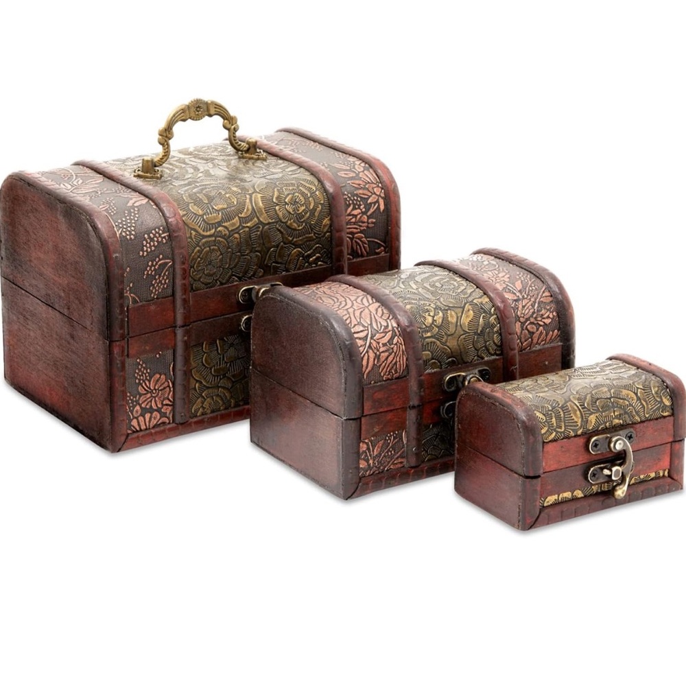 Set of 3 Small Wooden Treasure